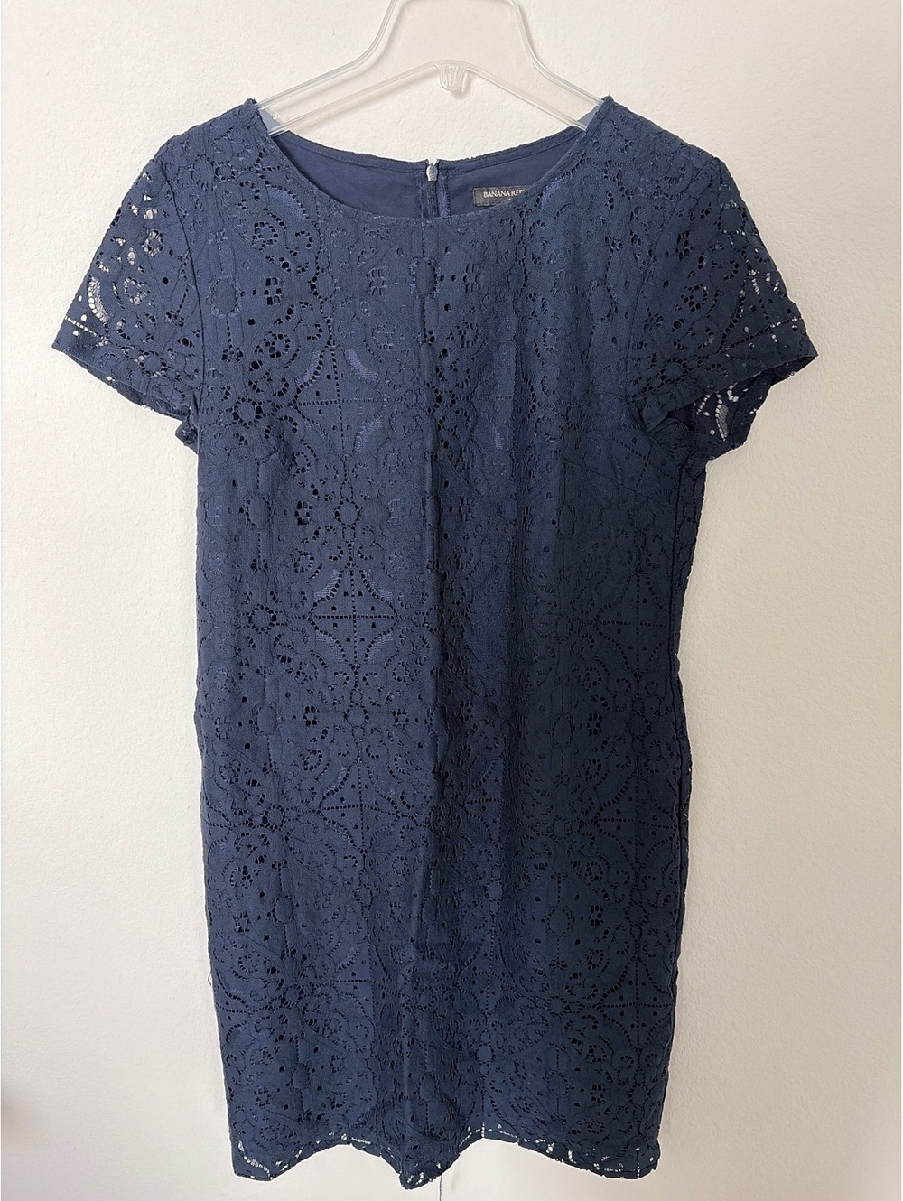 Banana Republic Navy Blue Lace Short Sleeve Shift Dress Size 12